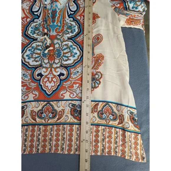 Lucy & Laurel Tunic Blouse Women's SZ L Boho Multicolored Paisley 3/4 Sleeve - Picture 5 of 7